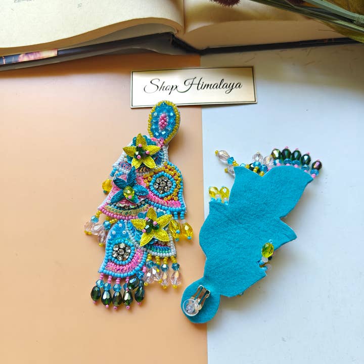 ShopHimalaya - Wholesale Dangle Earrings - Handmade Blue Colorful Beaded Earrings Statement Dangle3