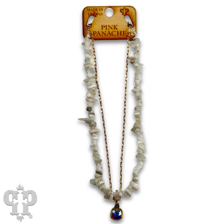 Pink Panache Brands - Wholesale Pendant/Charm Necklace - Chunky stone chip necklace with Austrian crystal
