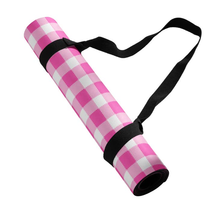 Scalloped Gingham Yoga mat Bright Pink for wholesale by The Happy Fun Shop