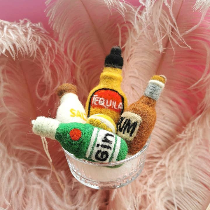 Felt So Good - Wholesale Ornament - Handmade Felt Bottle of Gin Hanging Felt Decoration