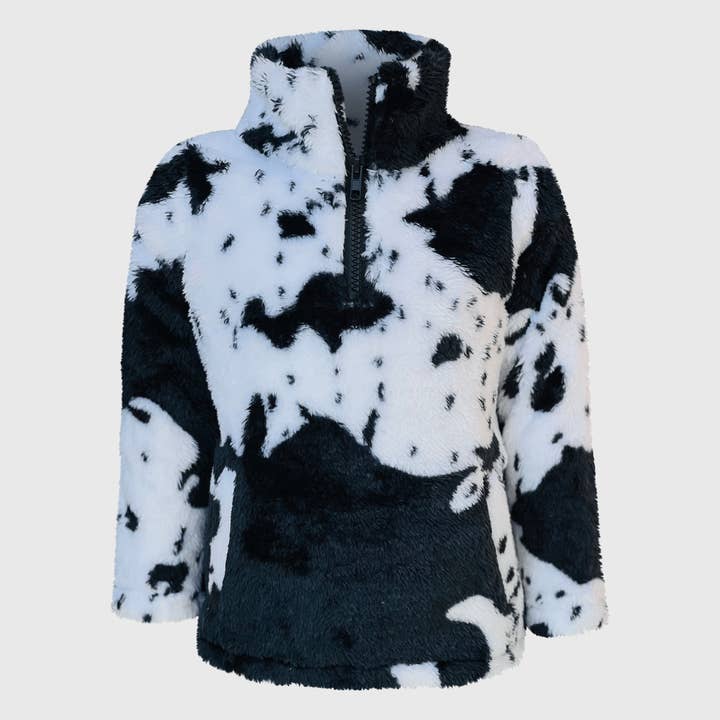 ILTEX Apparel - Wholesale Sweatshirt - Kids - Cow Print Black White Sherpa Pullover Kids