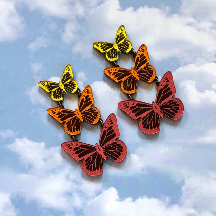 I'm Your Present - Wholesale Dangle Earrings - Rainbow Mirrored Butterfly, Laser Cut Acrylic, Butterflies, Plastic Jewelry2