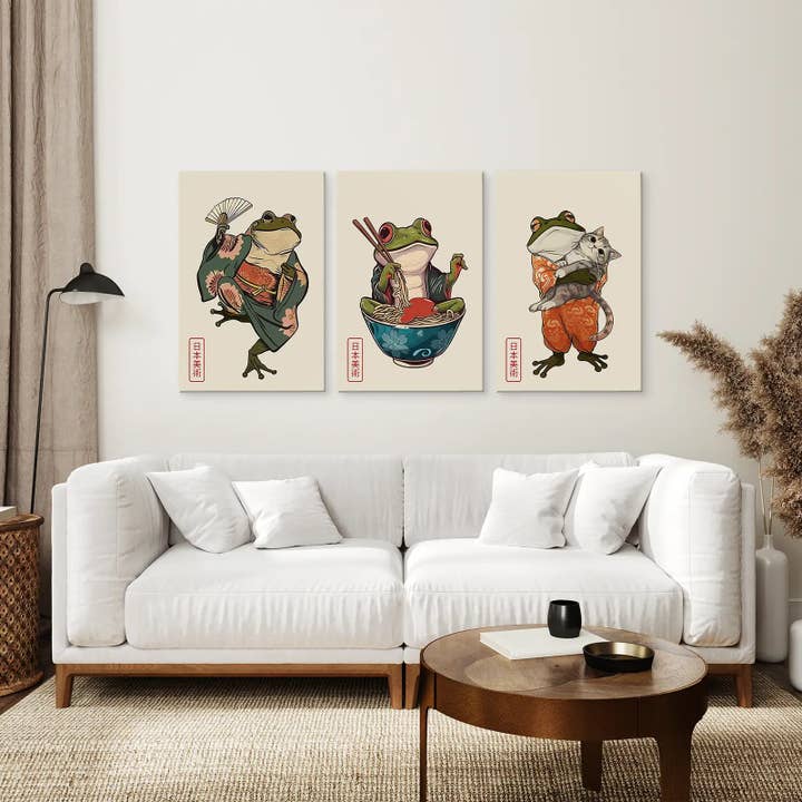 Art Lane - Wholesale Art Print - Funny Frog and Cat. Japanese Art. Matsumoto Hoji Poster