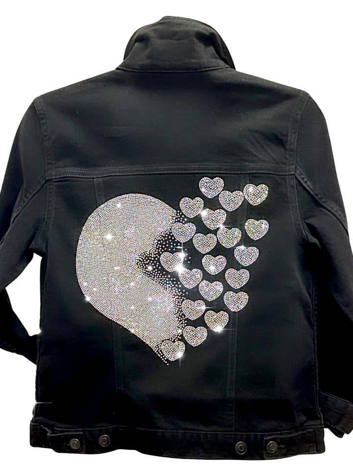 Fabulous Denim Jean Jacket with Exploding AB Hearts for wholesale by Suzy T Designs