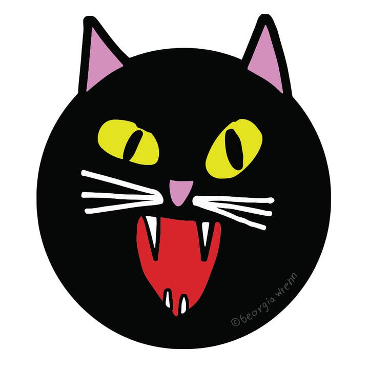 Die Cut Black Cat Sticker for wholesale by Georgia Made This