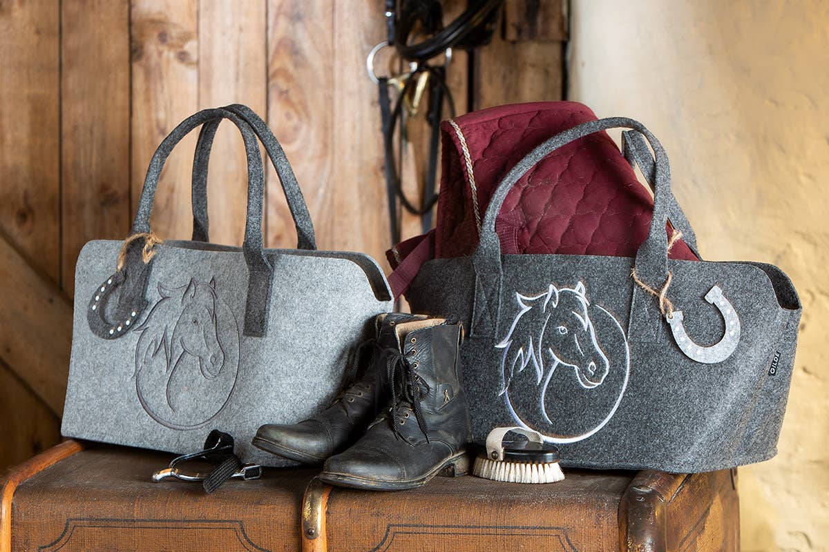 Gilde Handwerk Macrander GmbH & Co. KG – Sacola - Mulher por atacado – Bolsa de feltro com bordado de cabeça de cavalo, cinza claro/escuro, conjunto com 4 unidades1