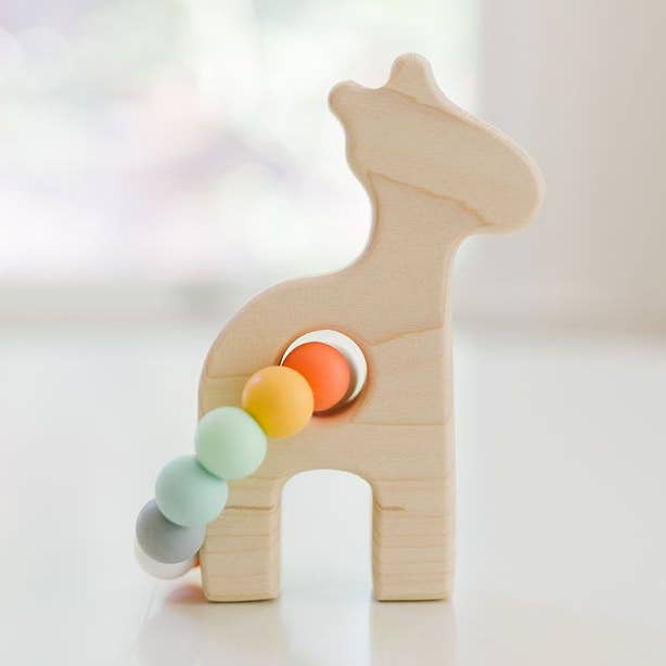 Giraffe Grasping Wooden Baby Toy with Teething Beads for wholesale by Bannor Toys