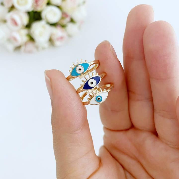 Evileyefavor - Venta al por mayor Juegos de joyas - Juego de anillos de mal de ojo, anillo ajustable de oro, mal de ojo turco6
