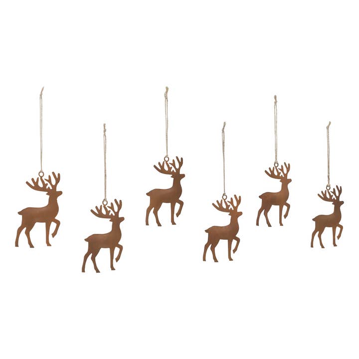 VHC Brands - Wholesale Ornament - Rust Reindeer Metal Ornament Set of 6 - 5 inch1