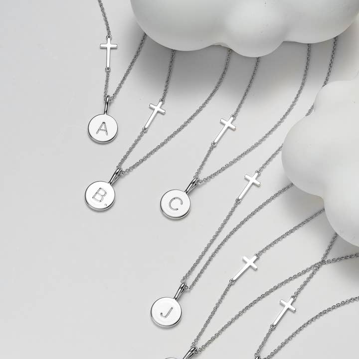 silver simple blessing disc initial necklace for wholesale by Cool and Interesting