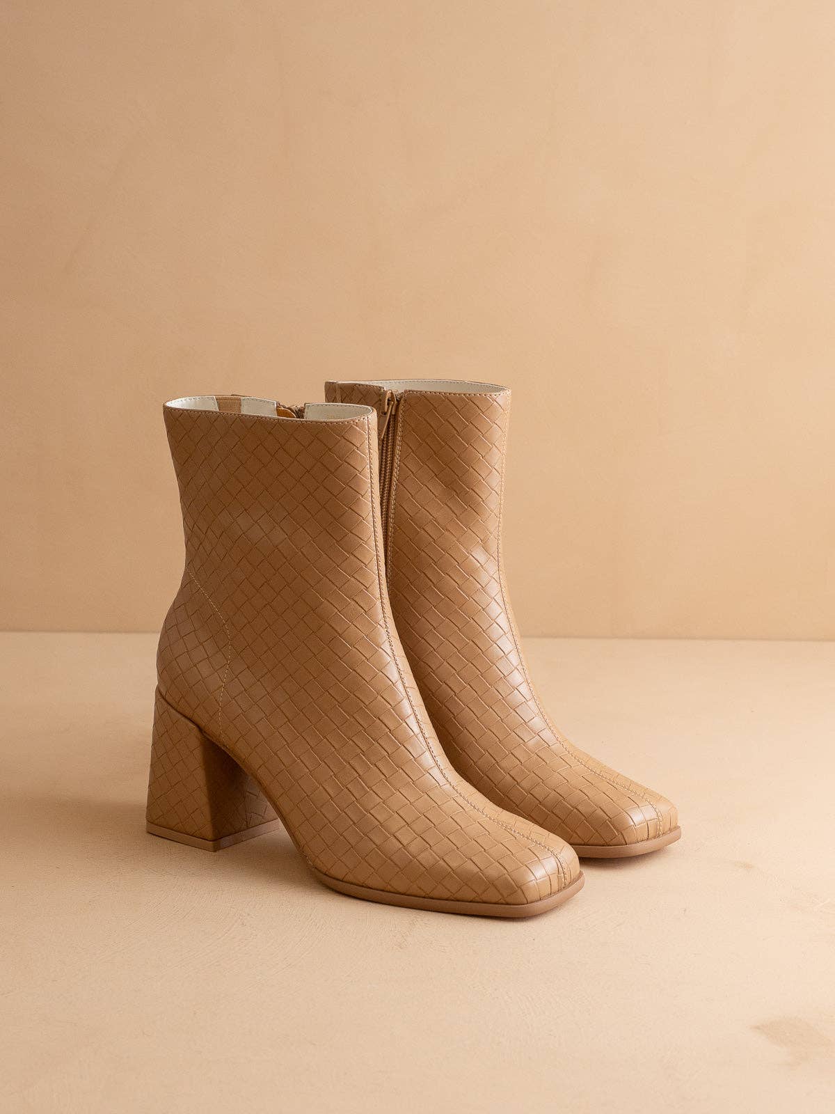 The Demi | Camel Woven Block Heel Ankle Boot for wholesale on Faire5