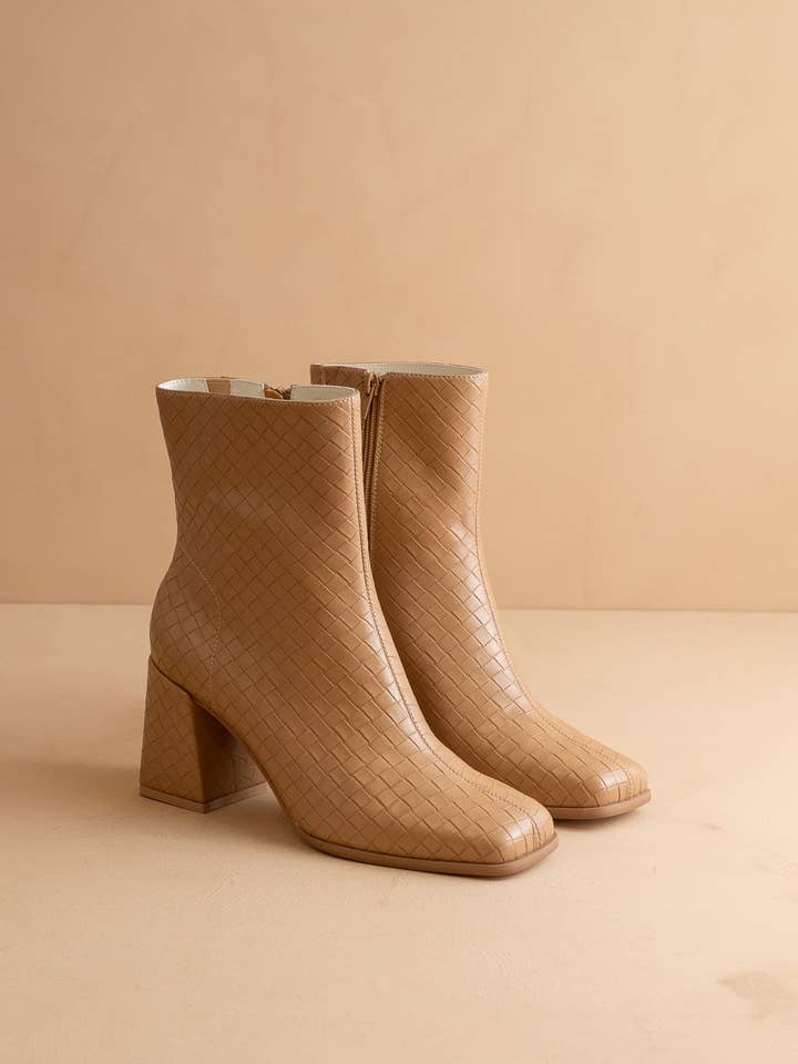 The Demi | Camel Woven Block Heel Ankle Boot for wholesale on Faire5