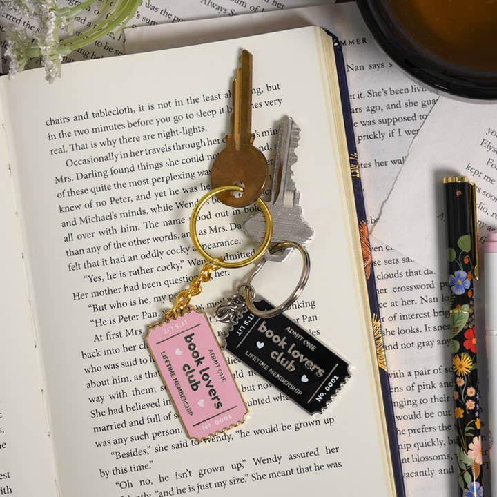 book lovers club keychain – black, pink, bookish, enamel for wholesale by Doodles x Steph