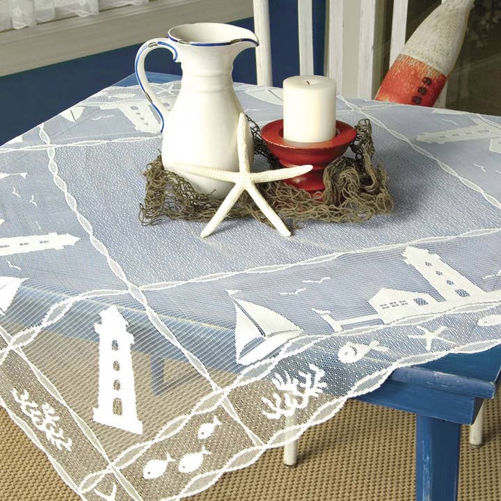 Harbor Lights 42x42 White Lace Table Topper for wholesale by Heritage Lace