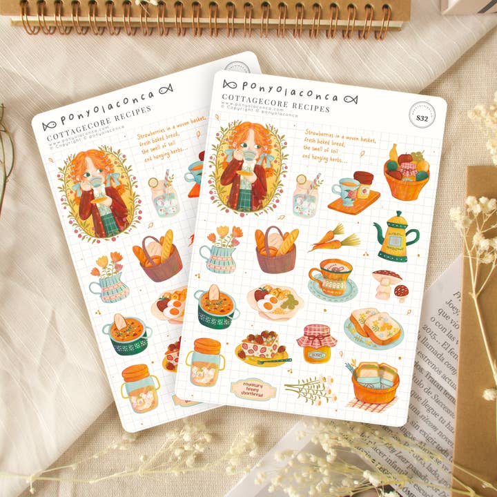 Cottagecore Recipe Sticker Sheet for wholesale by ponyolaconca