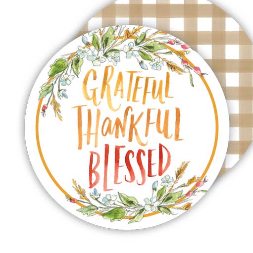 Grateful Thankful Blessed Round Coaster for wholesale by RosanneBeck Collections