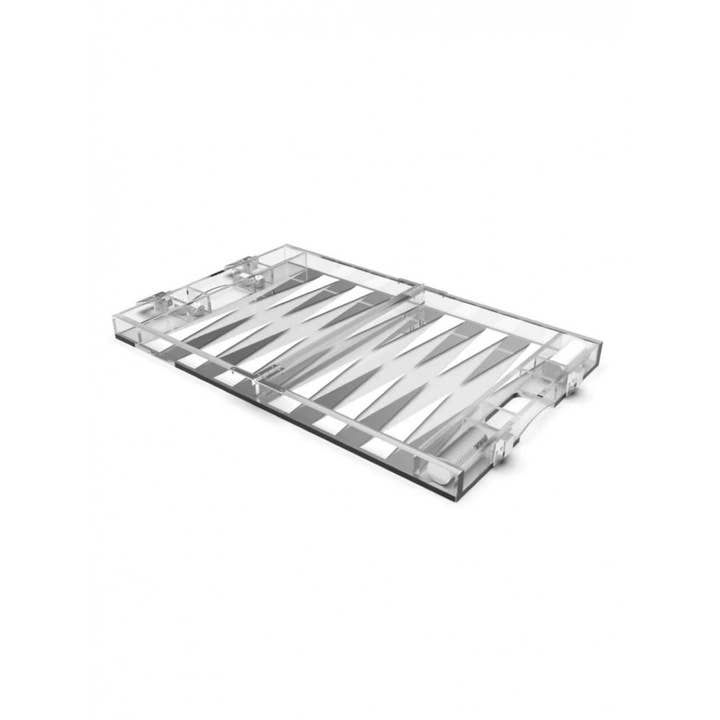AULICA - Wholesale Board game - Mini acrylic backgammon set in white and silver6