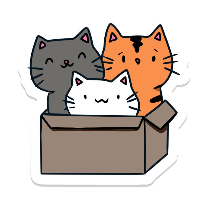 Katt i låda | Djur | Husdjur | Vattentät vinylklistermärke | 3" för wholesale av Rebel and Siren Stickers