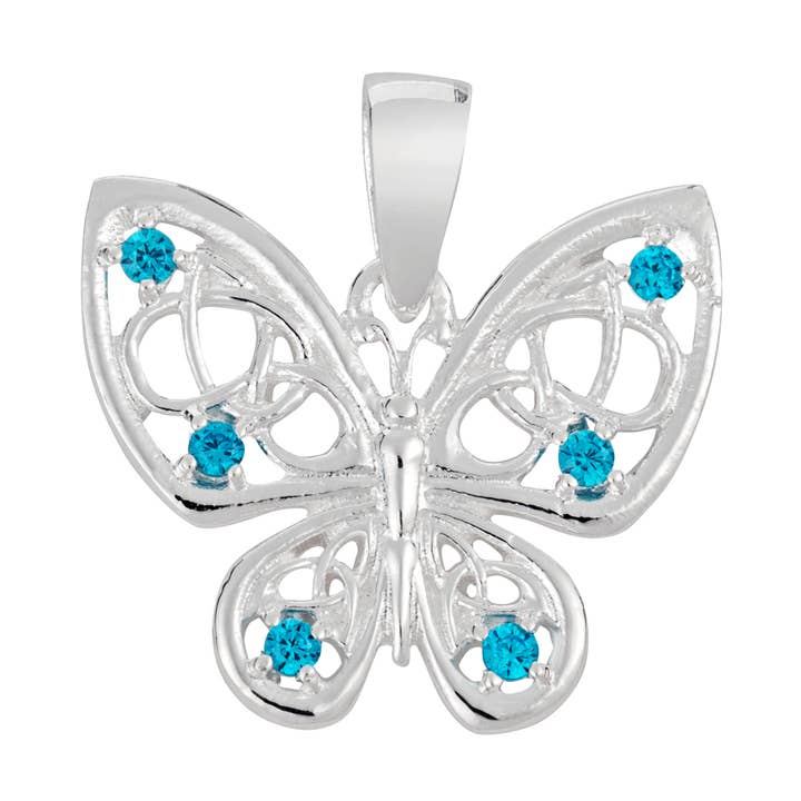 Beautiful 925 Silver Aqua Butterfly Pendant (USA-DDP) for wholesale by Silver Jewellery Cavern Wholesale
