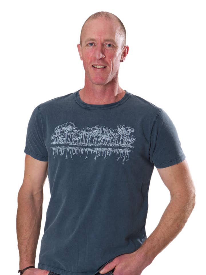 Camisa orgânica masculina Fairwear, espelho azul lavado com pedra por atacado de Life-Tree