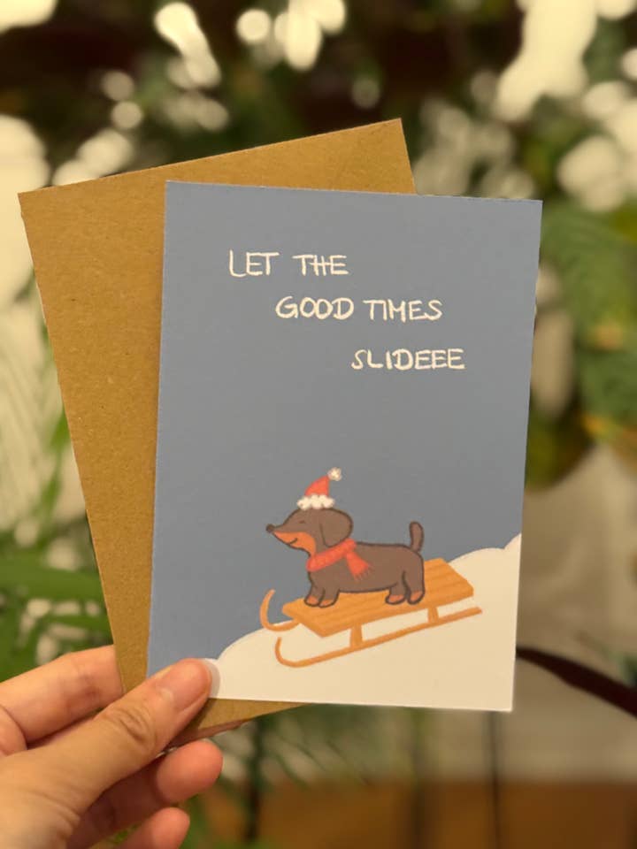 Cartão de Natal Divertido com Teckel e Envelope por atacado de Chumi Studio