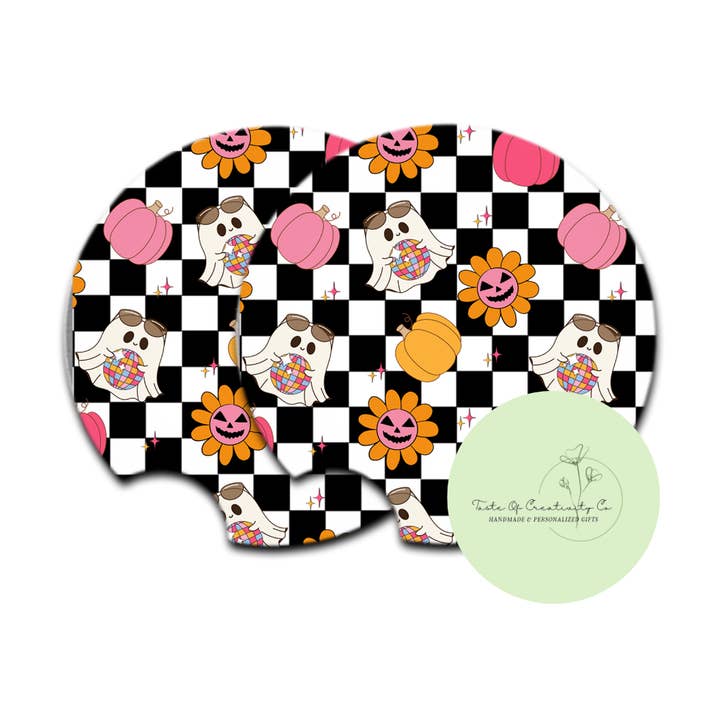 Conjunto de Porta-copos "Retro Disco Ghostie" para Carro, Acessório de Carro, Presente para Ela, Bebedouro Assustador de Cowgirl Disco. por atacado de Taste of Creativity CO.