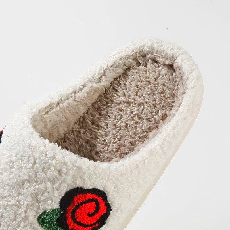 Red Rose Comfy Plush Furry House Slippers for wholesale on Faire4