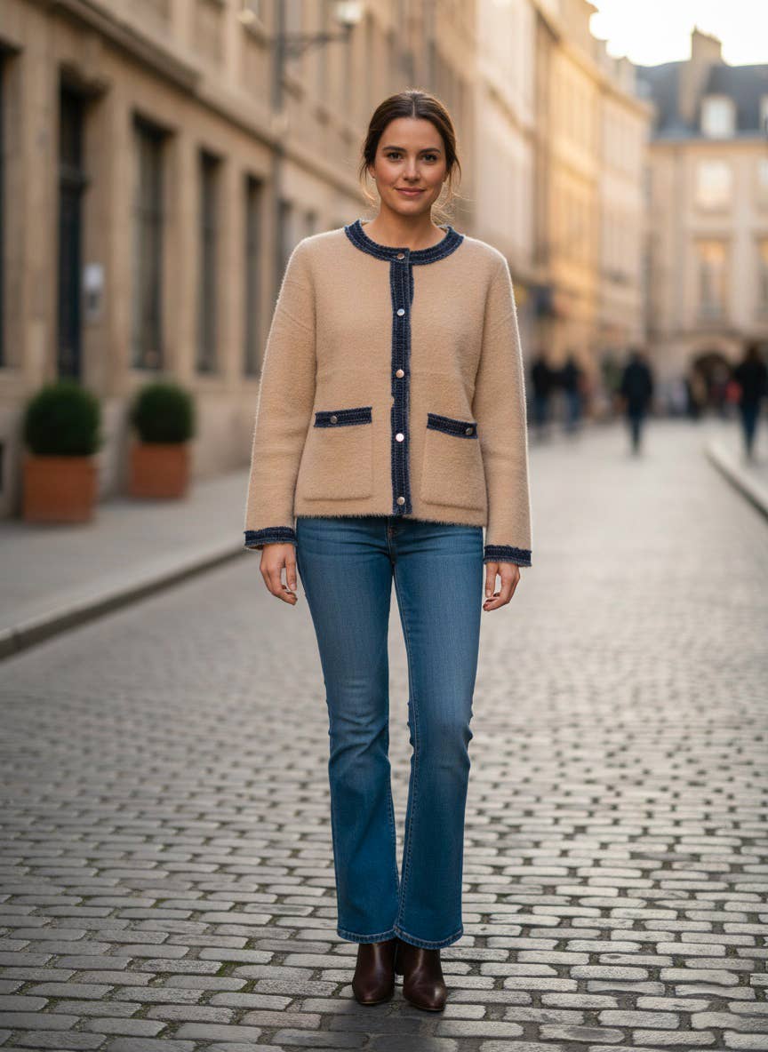 MOOYA - Wholesale Cardigan - Women's - Textured trim knit cardigan - XY0020