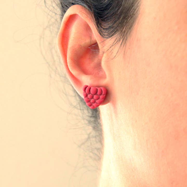 RASPBERRY STUDS // Fruit Earrings, Polymer Clay Stud for wholesale by Odd Compass Outfit