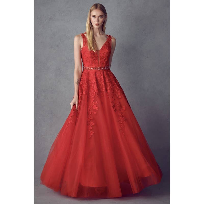 Juliet - Wholesale Gown - Women's - FLORAL APPLIQUES PROM BALLGOWN0