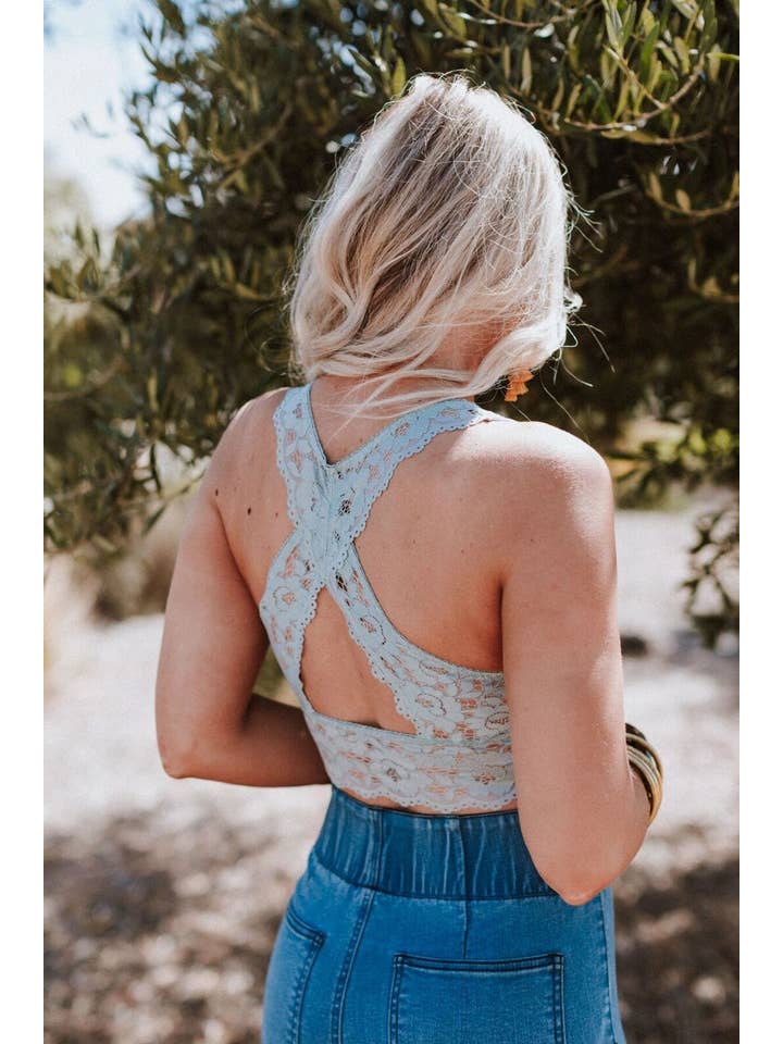 Peyton Lace Cross Back Bralette - Seafoam for wholesale on Faire