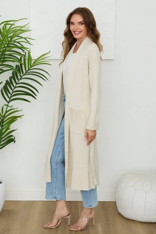 VENTI6 – Großhandel Strickjacke – Damen – LANGER STRICK-CARDIGAN MIT TAILLENBINDUNG UND TASCHEN (N7175)3