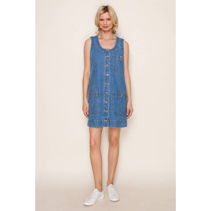 Vestido de Ganga Sólido Sem Mangas D90794 por atacado de White Birch