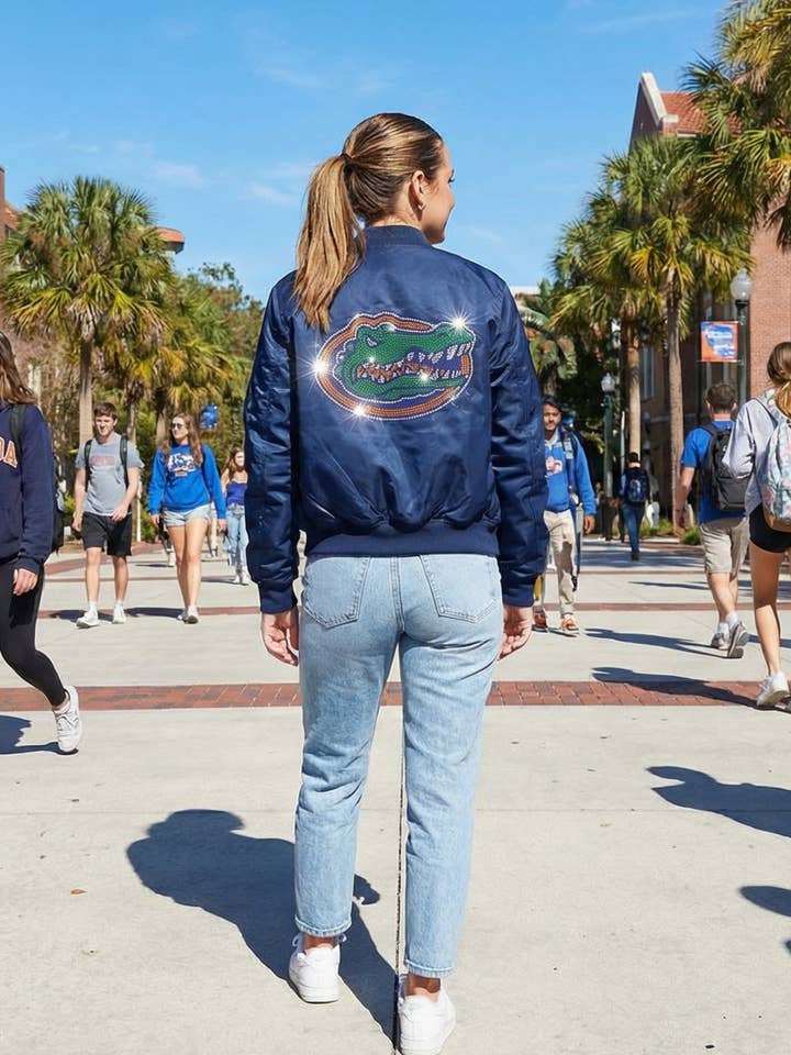 University of Florida Gator Head Navy Bomberjakke for engroshandel hos Moving Forward Designs