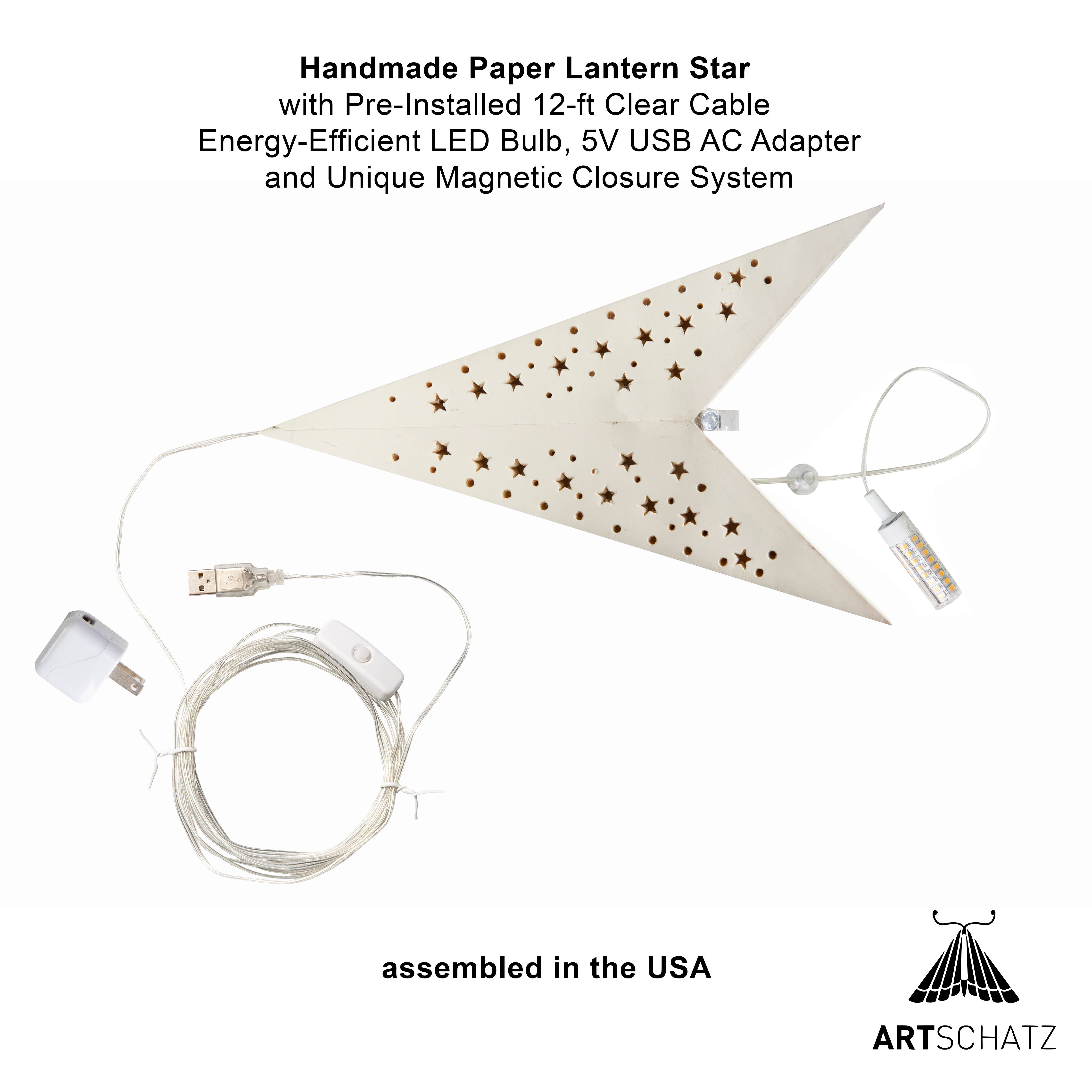 Artschatz LLC - Wholesale Paper Lantern/Lamp - Twinkle Star ~ 9 P, 25",  Cream Paper Star Lantern Light2