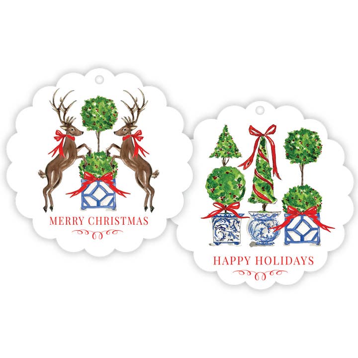Étiquette cadeau Topiary Trio festonnée Motif animal de Noël pour la vente par RosanneBeck Collections