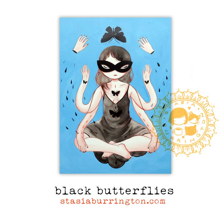 Postcard - Black Butterflies - Mini print - 5x7 for wholesale by Stasia Burrington Illustration
