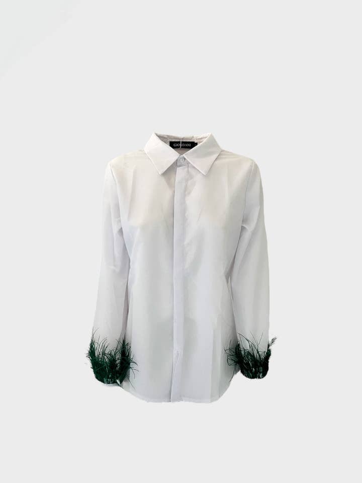 lucas giordani - Vendita all'ingrosso Camicia button down - Donna - Camicia Glamour Con Piume – Design Essenziale E Polsini Bordati