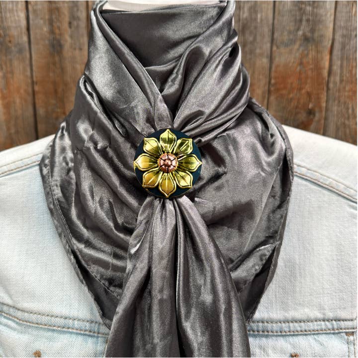 Rodeo Drive - Wholesale Scarf - Unisex - 35X35" Solid Silver / Grey Wild Rag / Scarf WRS15 - Western Concho Wild Rag Slides - Assorted2