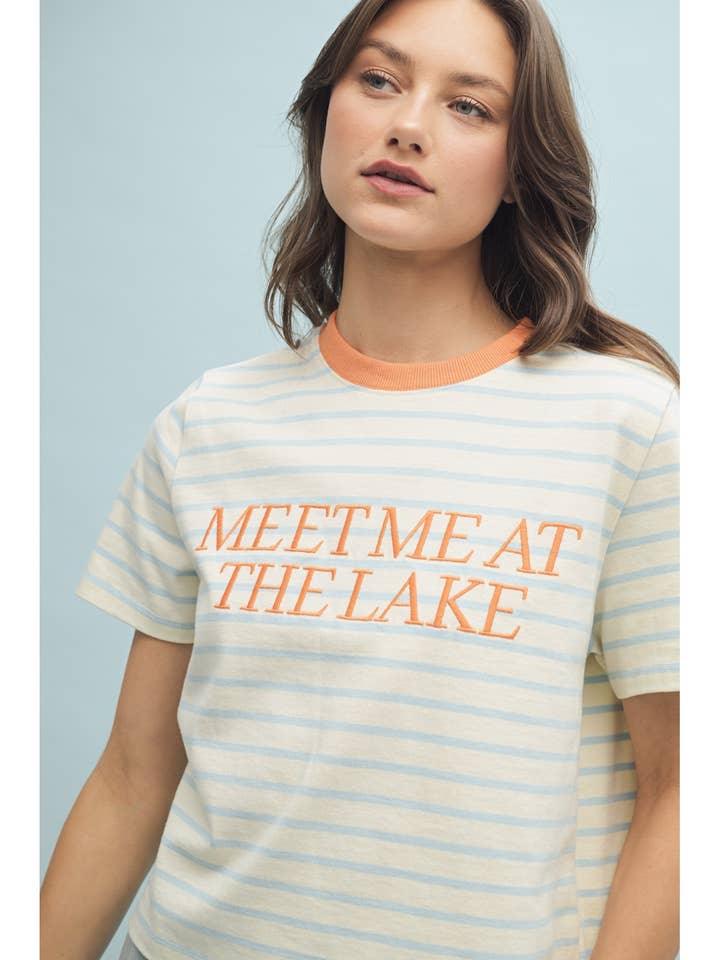 'MEET ME AT THE LAKE' STRIPED KNIT TOP / WL25-10637 for wholesale by Wishlist Apparel