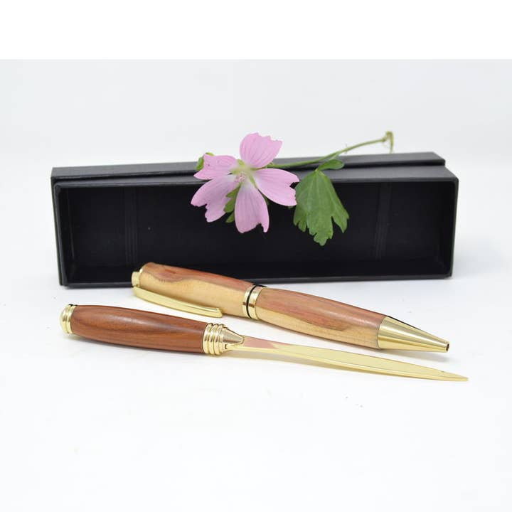 Conjunto de presente de caneta esferográfica de madeira banhada a ouro 24 k, recarregável, exclusivo feito à mão por atacado de Huizbirn