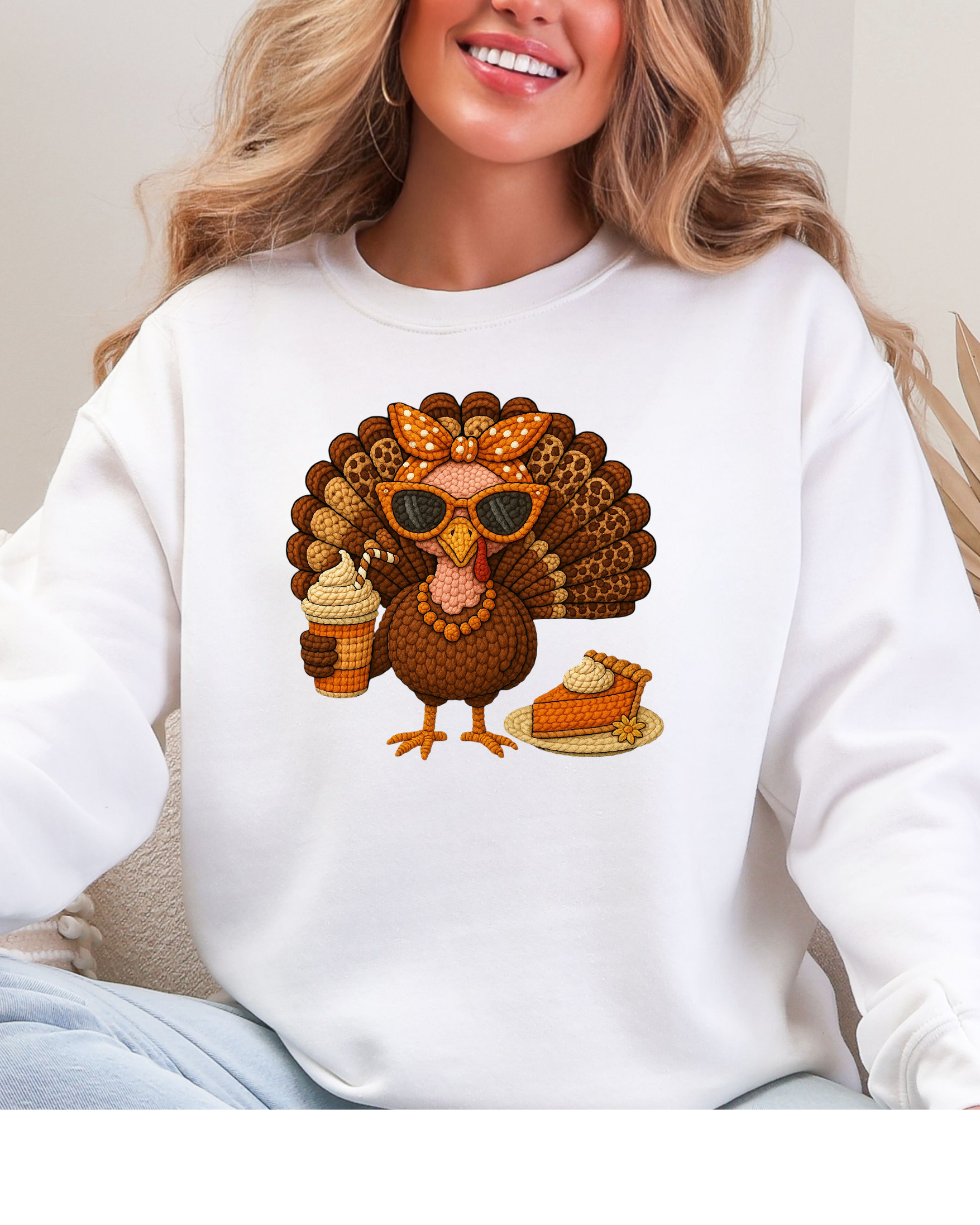Top Knot Apparel - Wholesale Graphic Sweatshirt - Women's - 🥧 “Pumpkin Spice Turkey” Thanksgiving Sweatshirt | Festive Fall Crewneck0
