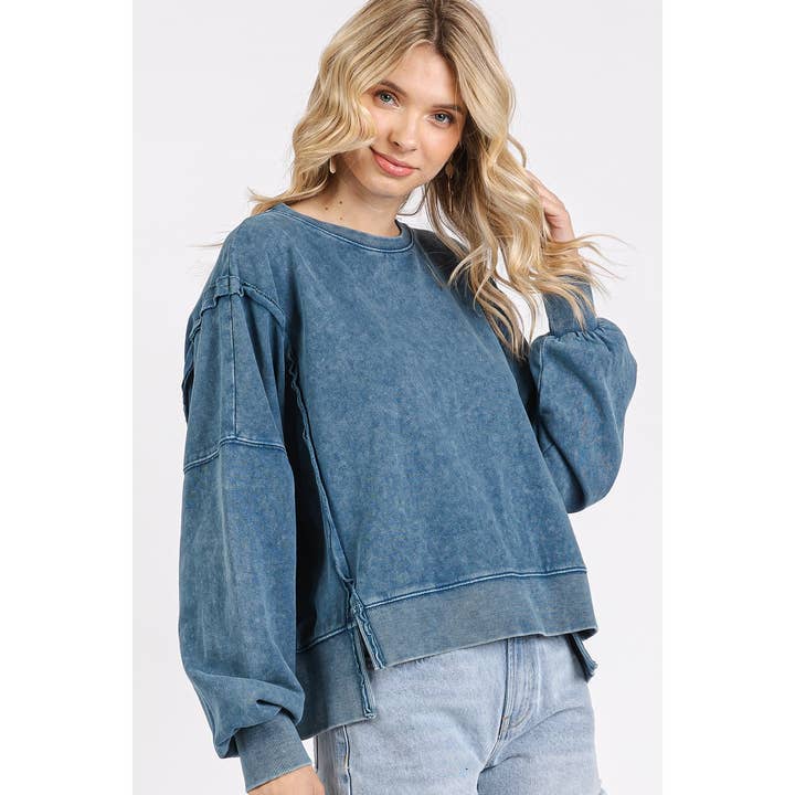mittoshop - Wholesale Knit Top - Women's - MINERAL WASH STEP HEM CREW NECK LONG SLEEVE TOP4