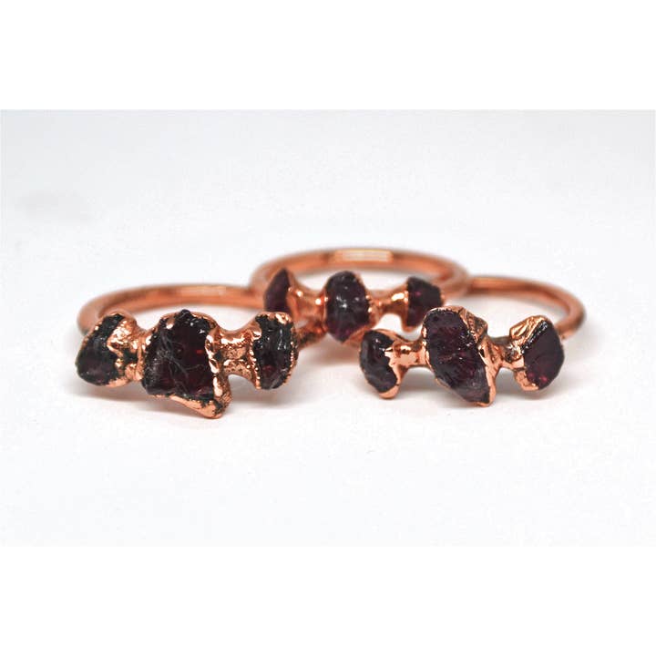 Multi-Stone Garnet Ring | Raw Copper Garnet Ring | January for wholesale by Daddy Daughter Jewelry