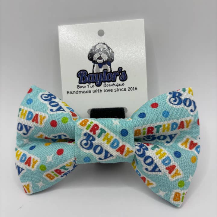 Birthday Boy dog Bow Tie, party dog bow tie for wholesale by Baylor's Bow Ties