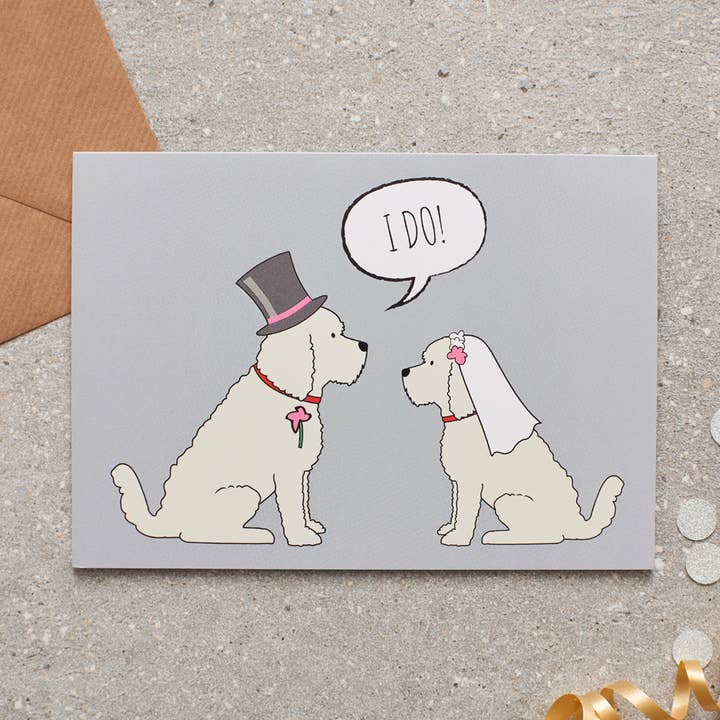 Bryllupskort - Cockapoo/Labradoodle (abrikos) for engroshandel hos Sweet William Designs