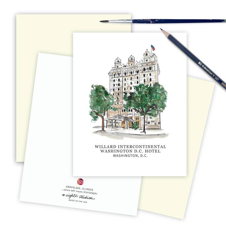 Washington, D.C. The Willard Hotel Folded Greeting Card for wholesale by Eight21 Studios + Unique Greeting Cards, Art and Stationery