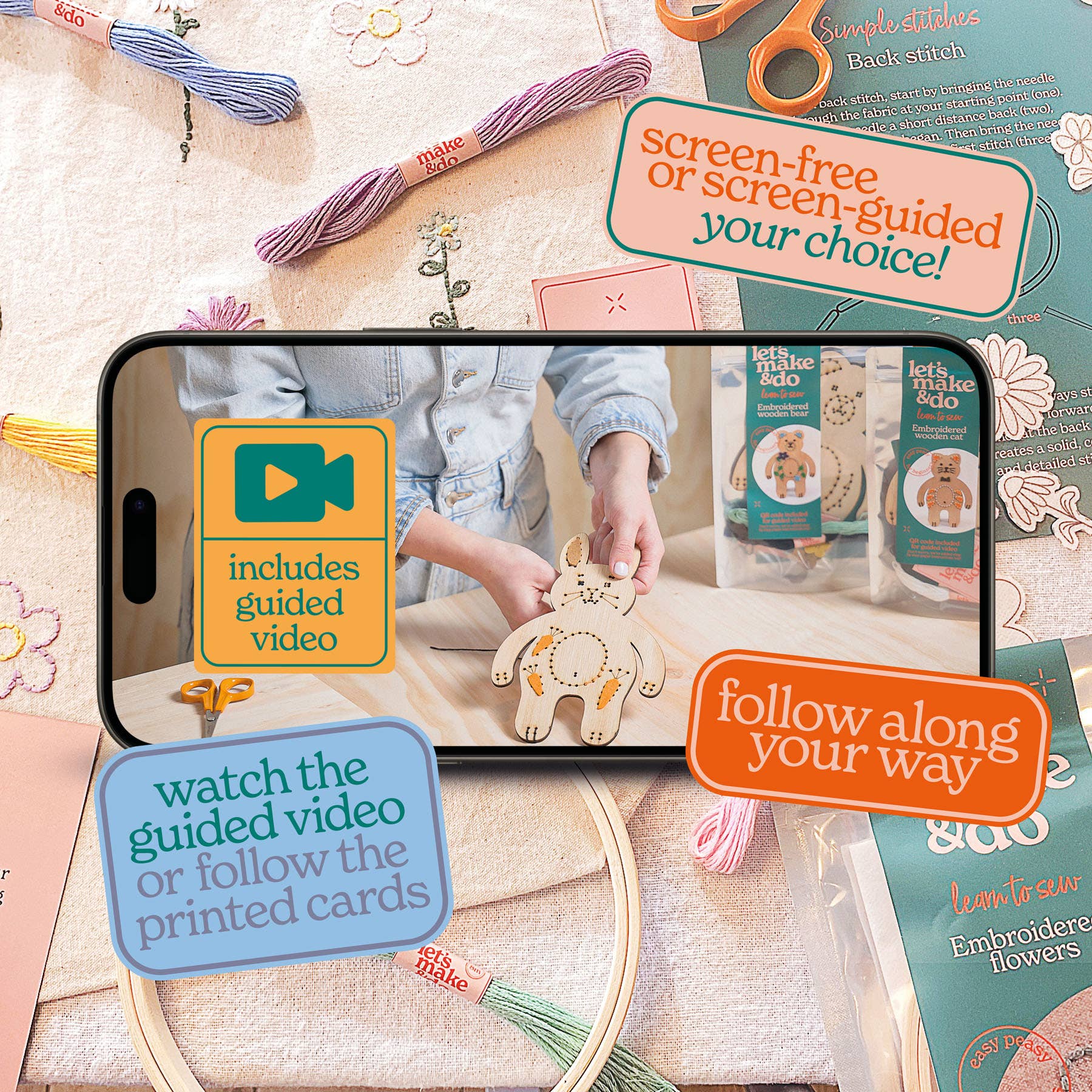 Let's Make & Do – wholesale Sömnadskit – Lär dig sy egna broderade blommor - kit för nybörjare1