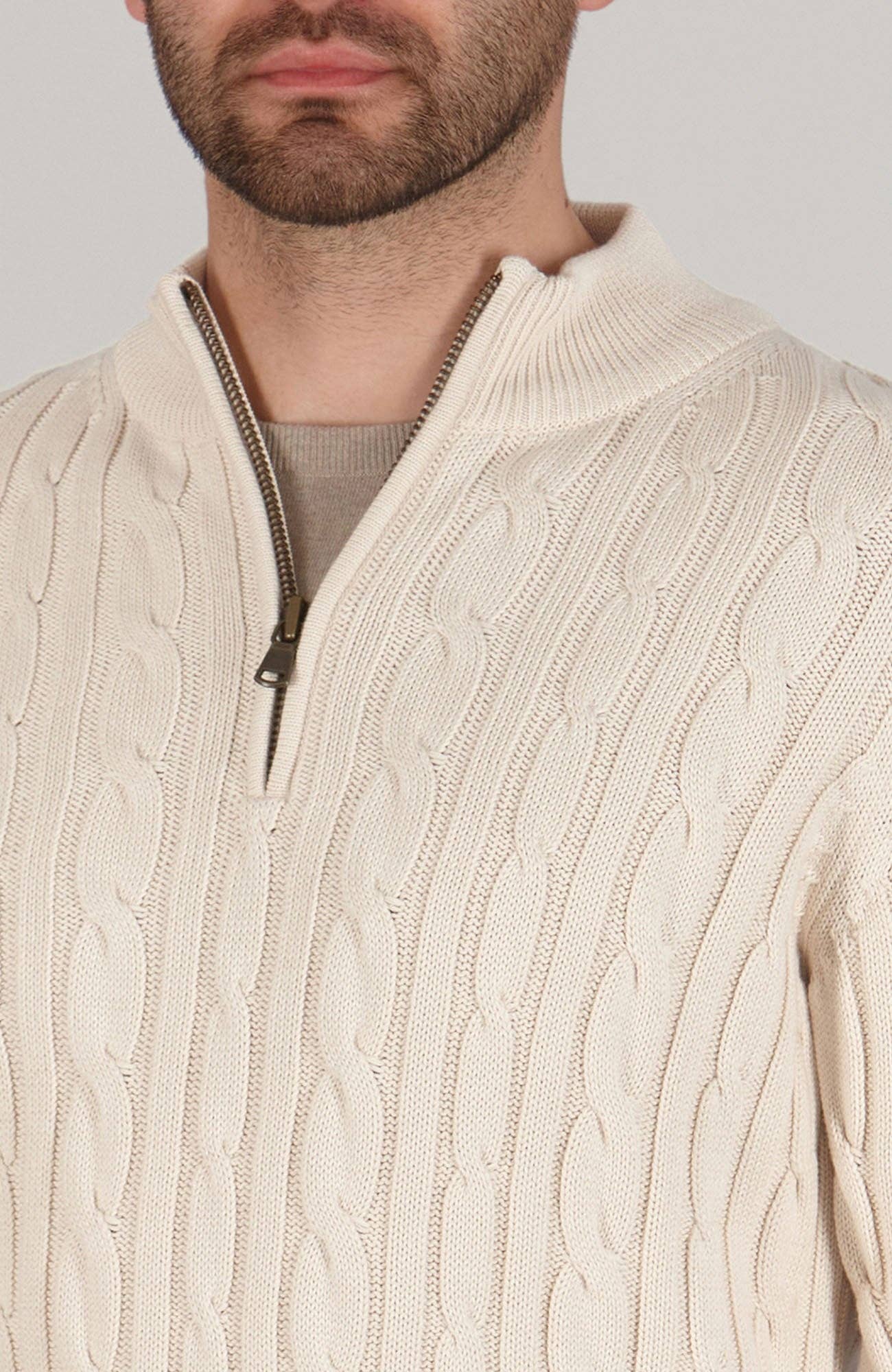 Paul James Knitwear – wholesale Knitted jumper – Men′s – Mens Midweight Cotton Cable Zip Neck Jumper2