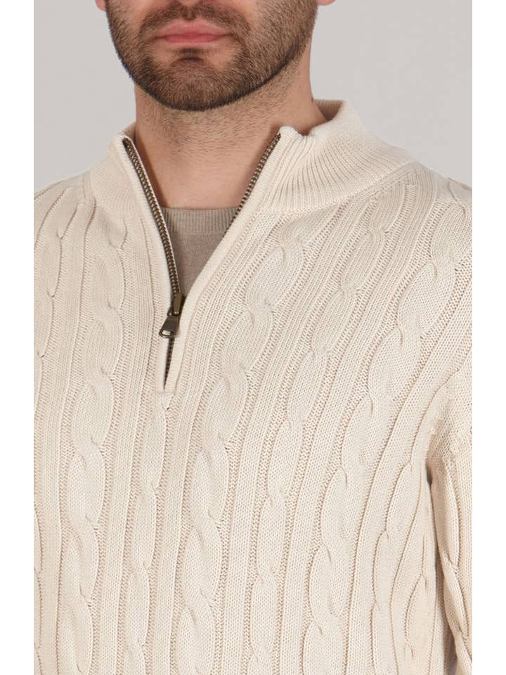 Paul James Knitwear – wholesale Pullovertröja - Herr – Mellanvikt bomullskabel med dragkedja för män2